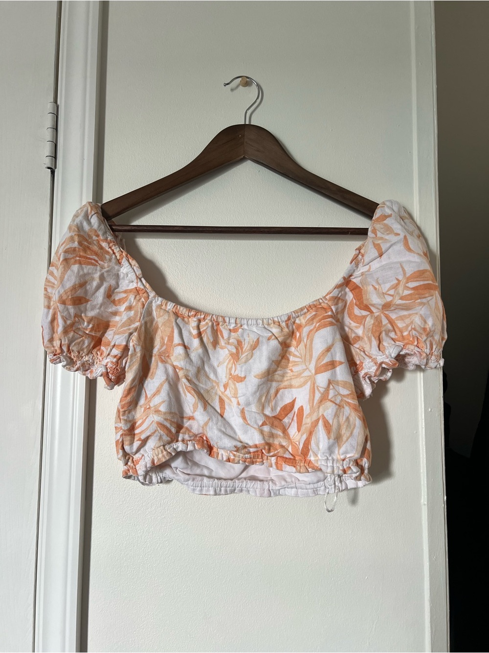 Abercrombie & Fitch Linen Blend Puff Sleeve Crop Top Size Small Tropical - Picture 4 of 6